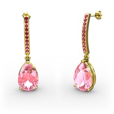 Pembe kuvars ve rodolit garnet 8 ayar altın küpe