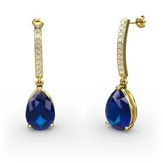 Lab safir ve swarovski 18 ayar altın küpe