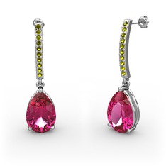 Merinda Damla Küpe - Rodolit garnet ve peridot 14 ayar beyaz altın küpe #jwl072