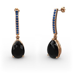 Merinda Damla Küpe - Siyah zirkon ve lab safir 14 ayar rose altın küpe #kjrc