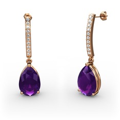 Merinda Damla Küpe - Ametist ve swarovski 8 ayar rose altın küpe #lzh2kz