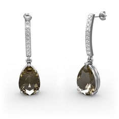 Dumanlı kuvars ve swarovski 18 ayar beyaz altın küpe