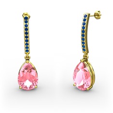 Merinda Damla Küpe - Pembe kuvars ve lab safir 14 ayar altın küpe #ng3zzb