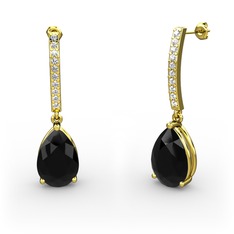 Merinda Damla Küpe - Siyah zirkon ve beyaz zirkon 8 ayar altın küpe #noc6rt