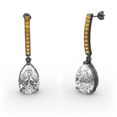 Merinda Damla Küpe - Beyaz zirkon ve sitrin 925 ayar siyah rodyum kaplama gümüş küpe #oz1jis