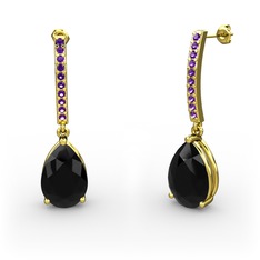 Merinda Damla Küpe - Siyah zirkon ve ametist 8 ayar altın küpe #p4o7my