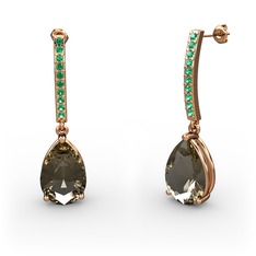 Merinda Damla Küpe - Dumanlı kuvars ve yeşil kuvars 925 ayar rose altın kaplama gümüş küpe #pke567