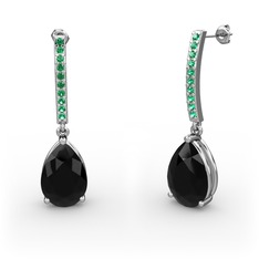 Merinda Damla Küpe - Siyah zirkon ve yeşil kuvars 925 ayar gümüş küpe #po018f