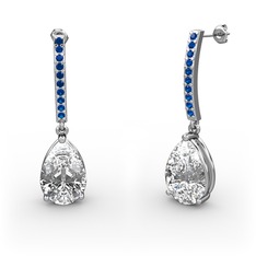 Swarovski ve lab safir 18 ayar beyaz altın küpe