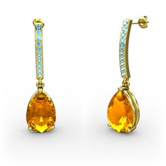 Merinda Damla Küpe - Sitrin ve akuamarin 8 ayar altın küpe #q42lgv