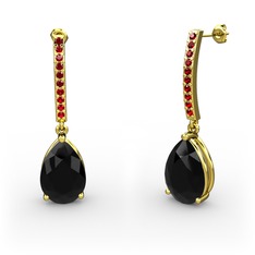 Siyah zirkon ve garnet 14 ayar altın küpe