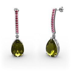 Peridot ve rodolit garnet 8 ayar beyaz altın küpe