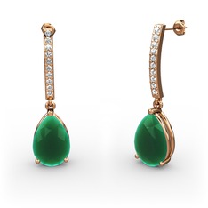 Merinda Damla Küpe - Kök zümrüt ve beyaz zirkon 14 ayar rose altın küpe #qyfcrd