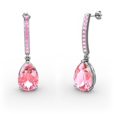 Pembe kuvars 18 ayar beyaz altın küpe