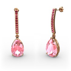 Pembe kuvars ve rodolit garnet 925 ayar rose altın kaplama gümüş küpe