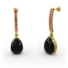 Merinda Damla Küpe - Siyah zirkon ve rodolit garnet 14 ayar altın küpe #rozmqr