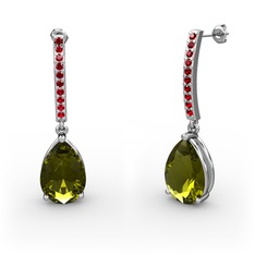 Merinda Damla Küpe - Peridot ve garnet 8 ayar beyaz altın küpe #rqmitt