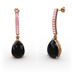 Merinda Damla Küpe - Siyah zirkon ve pembe kuvars 925 ayar rose altın kaplama gümüş küpe #rs33ni
