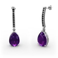 Merinda Damla Küpe - Ametist ve siyah zirkon 925 ayar gümüş küpe #rwv348