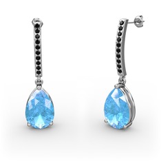 Merinda Damla Küpe - Akuamarin ve siyah zirkon 925 ayar gümüş küpe #s33alc