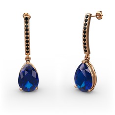 Lab safir ve siyah zirkon 18 ayar rose altın küpe