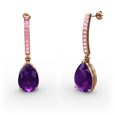 Merinda Damla Küpe - Ametist ve pembe kuvars 925 ayar rose altın kaplama gümüş küpe #s7j0gz