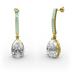 Merinda Damla Küpe - Swarovski ve akuamarin 18 ayar altın küpe #s7kgbg