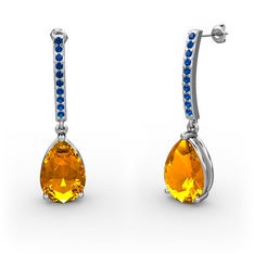 Merinda Damla Küpe - Sitrin ve lab safir 8 ayar beyaz altın küpe #sc6f6c