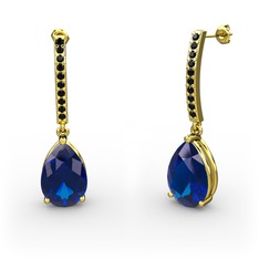 Merinda Damla Küpe - Lab safir ve siyah zirkon 8 ayar altın küpe #tsh06v