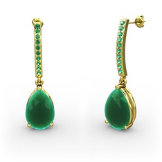 Kök zümrüt ve yeşil kuvars 925 ayar altın kaplama gümüş küpe