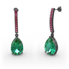 Merinda Damla Küpe - Yeşil kuvars ve rodolit garnet 925 ayar siyah rodyum kaplama gümüş küpe #wiixto