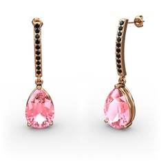 Pembe kuvars ve siyah zirkon 8 ayar rose altın küpe