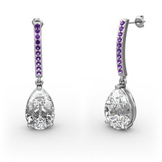 Swarovski ve ametist 18 ayar beyaz altın küpe