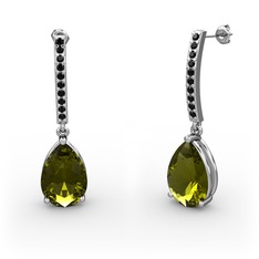 Peridot ve siyah zirkon 14 ayar beyaz altın küpe