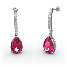 Merinda Damla Küpe - Rodolit garnet ve swarovski 8 ayar beyaz altın küpe #xwxcma