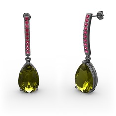 Merinda Damla Küpe - Peridot ve rodolit garnet 925 ayar siyah rodyum kaplama gümüş küpe #y81bj9