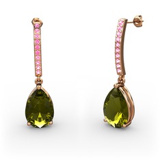 Peridot ve pembe kuvars 8 ayar rose altın küpe