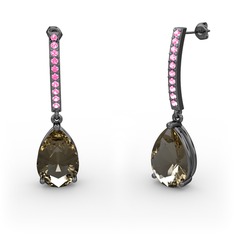 Merinda Damla Küpe - Dumanlı kuvars ve pembe kuvars 925 ayar siyah rodyum kaplama gümüş küpe #yudfqh