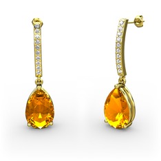 Merinda Damla Küpe - Sitrin ve beyaz zirkon 8 ayar altın küpe #zg29av