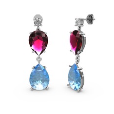 Lena Damla Küpe - Swarovski, akuamarin ve rodolit garnet 14 ayar beyaz altın küpe #102mj26