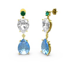 Lena Damla Küpe - Yeşil kuvars, akuamarin ve swarovski 14 ayar altın küpe #10a0wqa