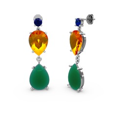 Lena Damla Küpe - Lab safir, kök zümrüt ve sitrin 18 ayar beyaz altın küpe #10cxcdq