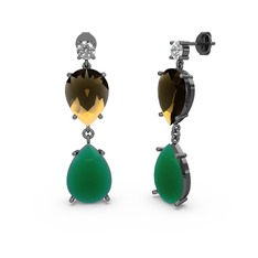 Beyaz zirkon, kök zümrüt ve dumanlı kuvars 925 ayar siyah rodyum kaplama gümüş küpe