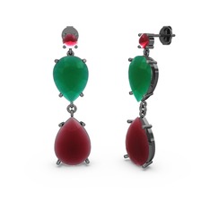 Lena Damla Küpe - Kök yakut ve kök zümrüt 925 ayar siyah rodyum kaplama gümüş küpe #10zy53l