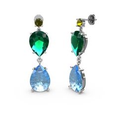 Lena Damla Küpe - Peridot, akuamarin ve yeşil kuvars 18 ayar beyaz altın küpe #110epr8