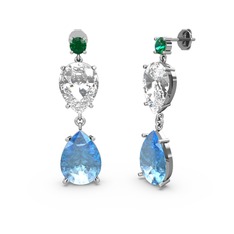 Lena Damla Küpe - Yeşil kuvars, akuamarin ve swarovski 18 ayar beyaz altın küpe #114pay3