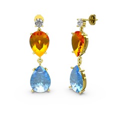 Lena Damla Küpe - Swarovski, akuamarin ve sitrin 14 ayar altın küpe #116oi0i