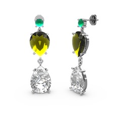 Kök zümrüt, swarovski ve peridot 14 ayar beyaz altın küpe