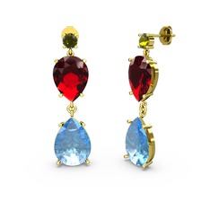 Lena Damla Küpe - Peridot, akuamarin ve garnet 8 ayar altın küpe #11gmifs