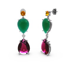 Lena Damla Küpe - Sitrin, rodolit garnet ve kök zümrüt 925 ayar gümüş küpe #11gz744